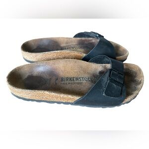 Birkenstock Madrid Sandals Women's 7 US 38 EU Regular Black Slides Birko-Flor